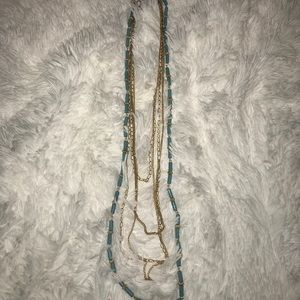 Teal Blue and Gold Multi Layer Necklace